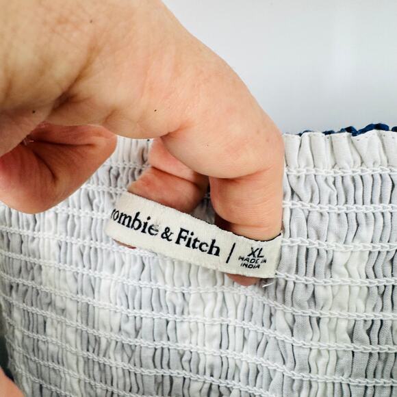 Abercrombie & Fitch Blue White Emerson Smocked Poplin Puff Sleeve Mini Dress XL - Picture 3 of 9